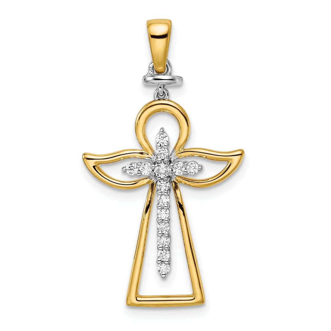 Lovely Rita's Pendants & Charms 14k Two Tone Gold Polish Diamond 0.191-CT Angle Design Cross Pendant