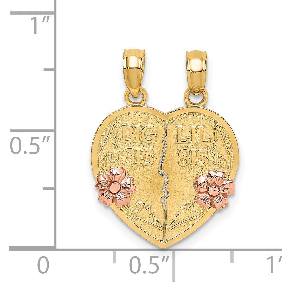 Lovely Rita's Pendants & Charms 14k Two Tone Gold Polished 2-Pieces BIG SIS-LIL SIS Break-A-part Heart Pendant
