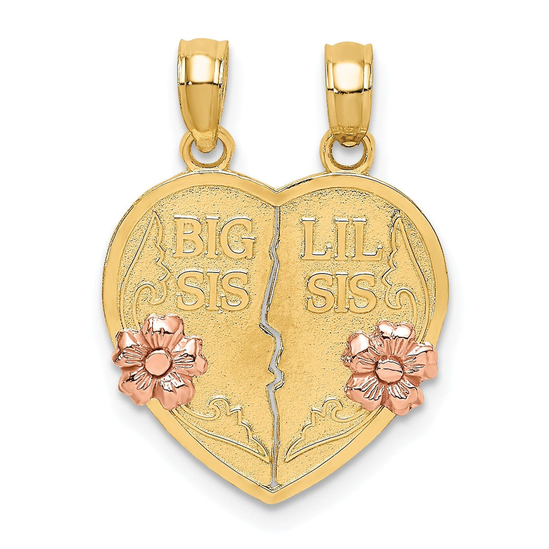 Lovely Rita's Pendants & Charms 14k Two Tone Gold Polished 2-Pieces BIG SIS-LIL SIS Break-A-part Heart Pendant