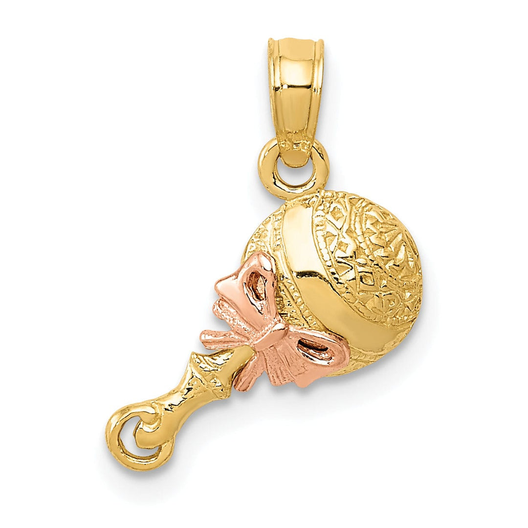 Lovely Rita's Pendants & Charms 14k Two Tone Gold Polished Baby Rattle Pendant