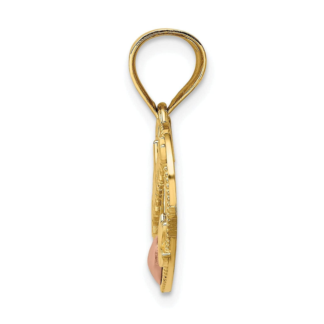 Lovely Rita's Pendants & Charms 14k Two-Tone Gold Polished Beaded Texture Finish #1 GRANDMA In Heart Shape Frame Charm Pendant