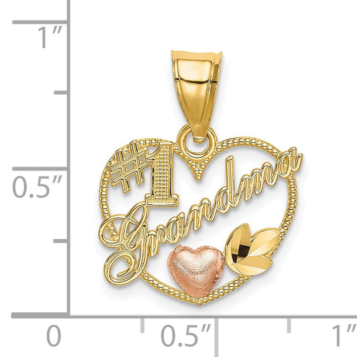 Lovely Rita's Pendants & Charms 14k Two-Tone Gold Polished Beaded Texture Finish #1 GRANDMA In Heart Shape Frame Charm Pendant