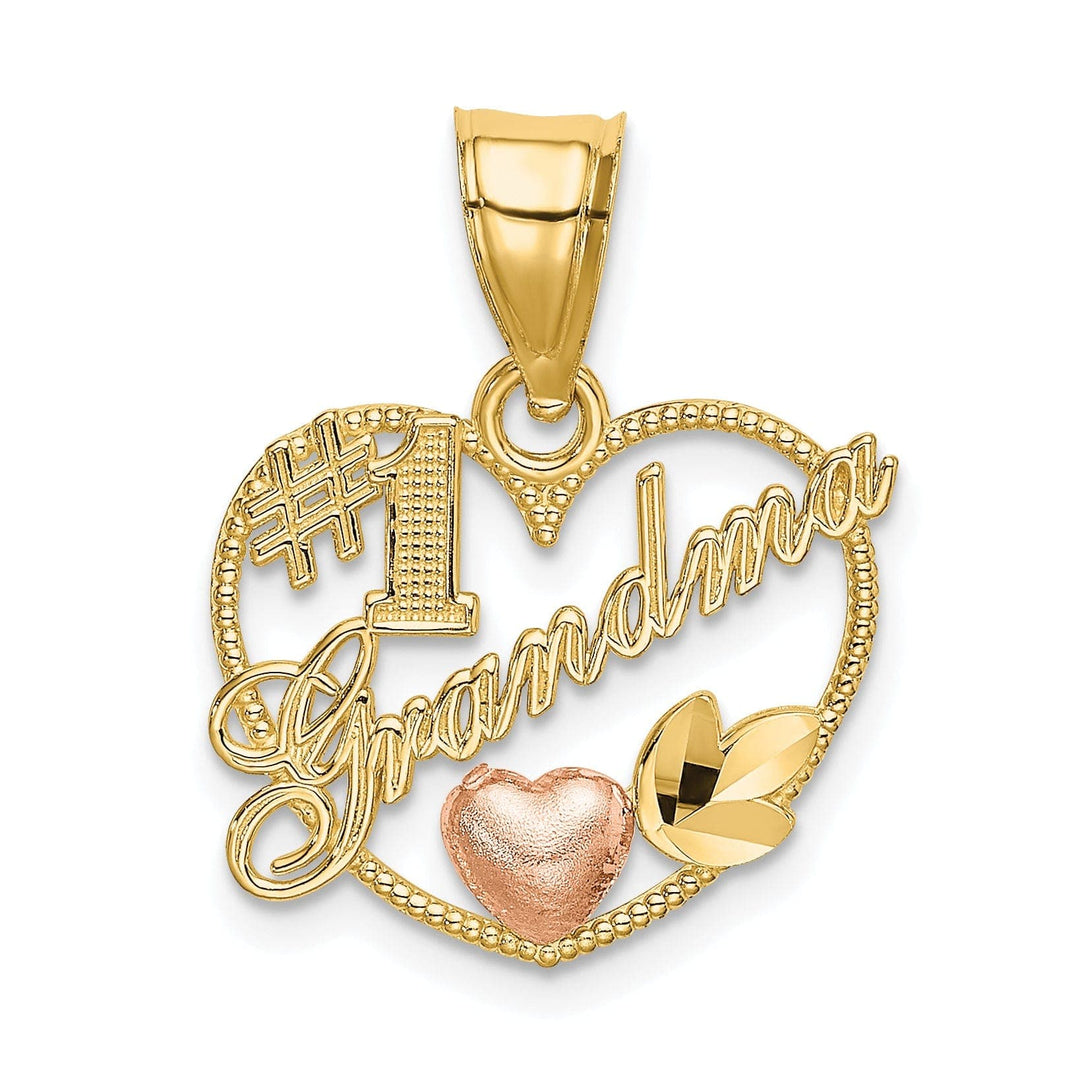 Lovely Rita's Pendants & Charms 14k Two-Tone Gold Polished Beaded Texture Finish #1 GRANDMA In Heart Shape Frame Charm Pendant