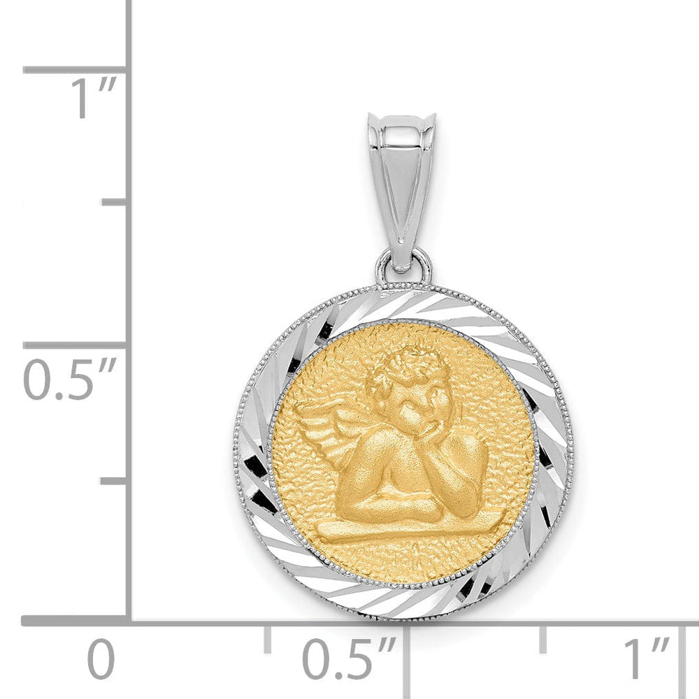 Lovely Rita's Pendants & Charms 14K Two Tone Gold Polished D.C Finish Bezel Angel Pendant
