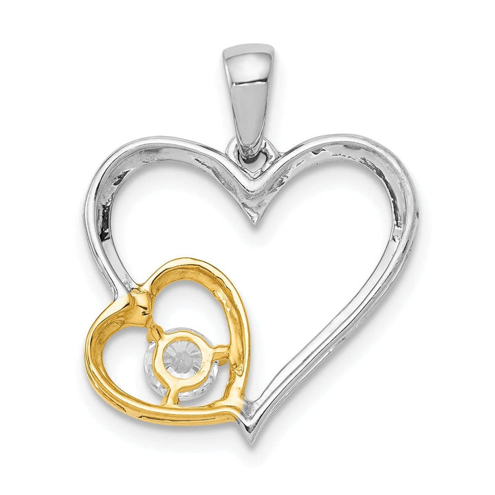 Lovely Rita's Pendants & Charms 14k Two Tone Gold Polished Finish 0.2-CT Diamond Double Heart Design Charm Pendant