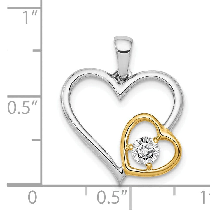 Lovely Rita's Pendants & Charms 14k Two Tone Gold Polished Finish 0.2-CT Diamond Double Heart Design Charm Pendant