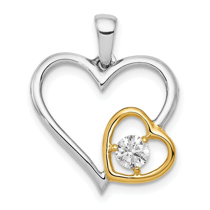 Lovely Rita's Pendants & Charms 14k Two Tone Gold Polished Finish 0.2-CT Diamond Double Heart Design Charm Pendant