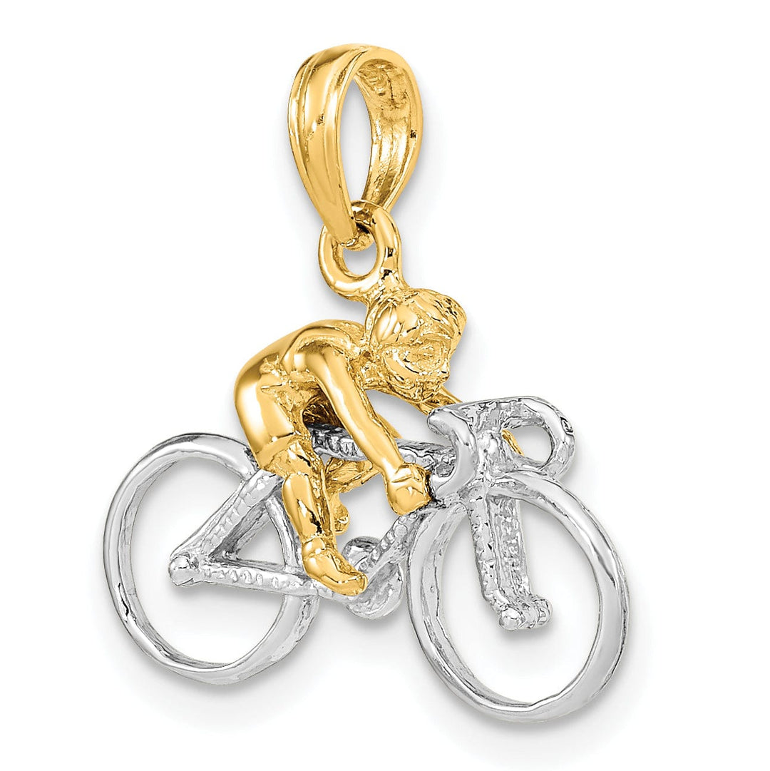 Lovely Rita's Pendants & Charms 14K Two Tone Gold Polished Finish 3-Dimensional Bicycle with Rider Charm Pendant