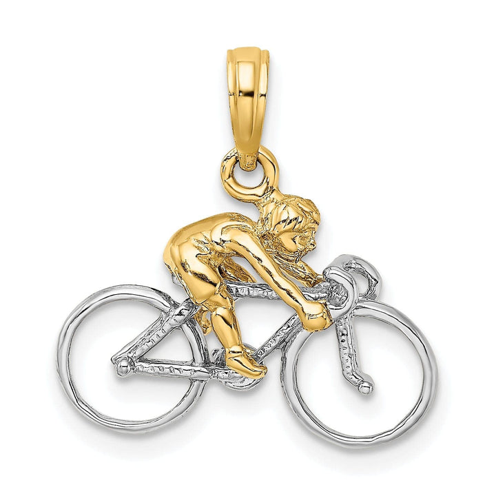 Lovely Rita's Pendants & Charms 14K Two Tone Gold Polished Finish 3-Dimensional Bicycle with Rider Charm Pendant