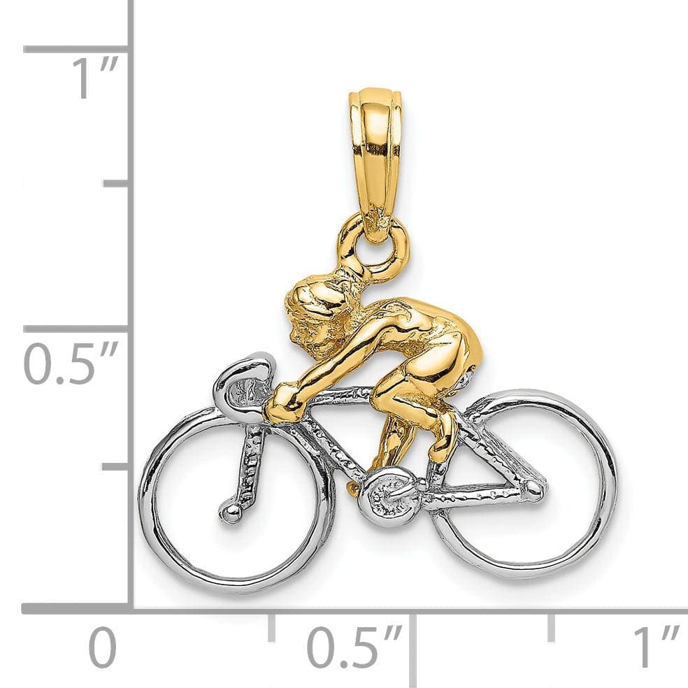 Lovely Rita's Pendants & Charms 14K Two Tone Gold Polished Finish 3-Dimensional Bicycle with Rider Charm Pendant