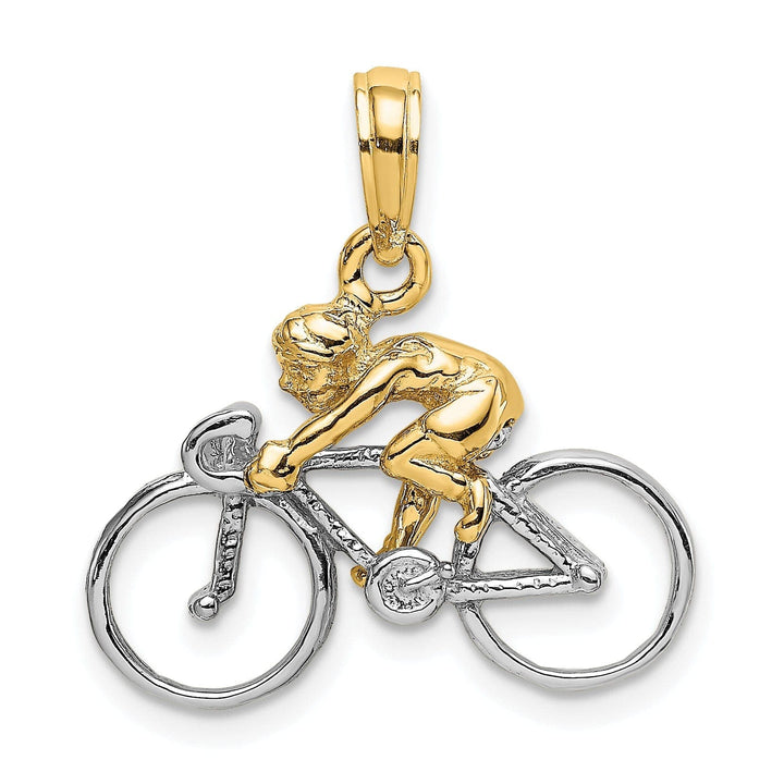Lovely Rita's Pendants & Charms 14K Two Tone Gold Polished Finish 3-Dimensional Bicycle with Rider Charm Pendant