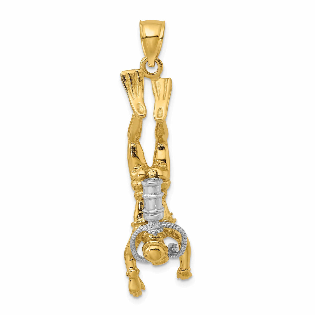 Lovely Rita's Pendants & Charms 14k Two-Tone Gold Polished Finish 3-Dimensional Female Scuba Diver Charm Pendant