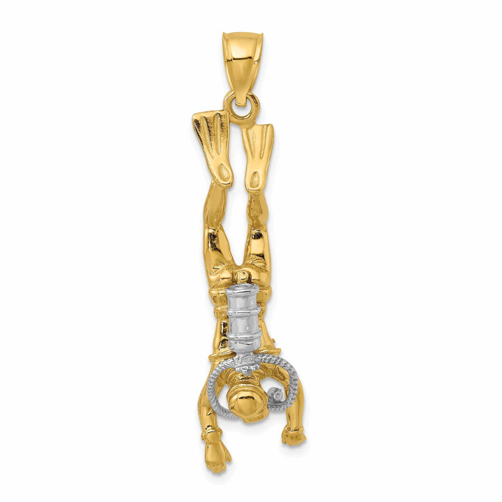 Lovely Rita's Pendants & Charms 14k Two-Tone Gold Polished Finish 3-Dimensional Female Scuba Diver Charm Pendant