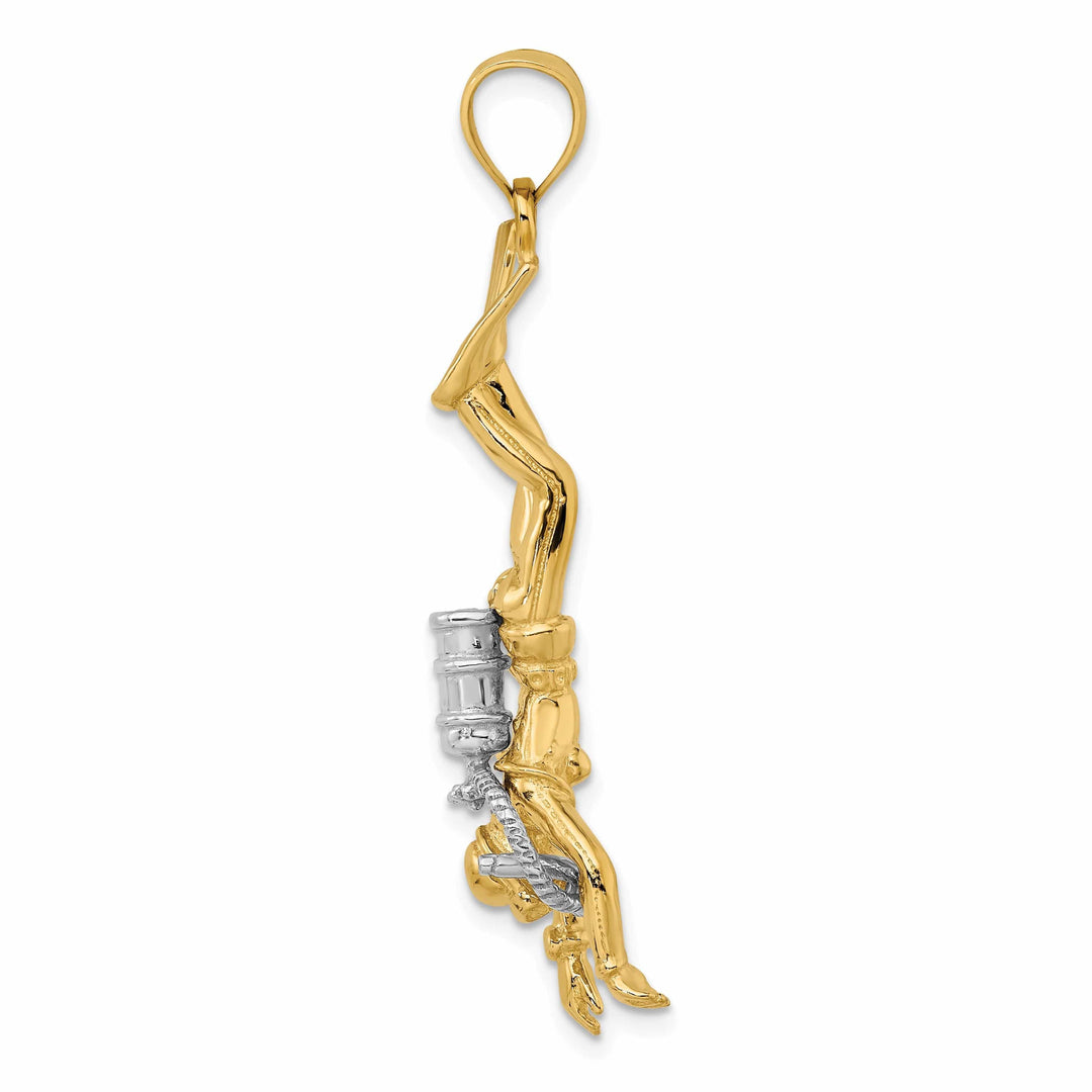 Lovely Rita's Pendants & Charms 14k Two-Tone Gold Polished Finish 3-Dimensional Female Scuba Diver Charm Pendant