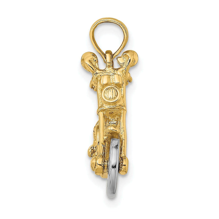 Lovely Rita's Pendants & Charms 14k Two Tone Gold Polished Finish 3-Dimensional Moveable Chopper Bike Motorcycle Charm Pendant