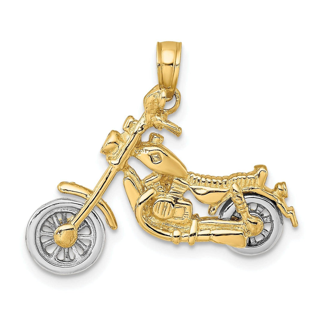 Lovely Rita's Pendants & Charms 14k Two Tone Gold Polished Finish 3-Dimensional Moveable Chopper Bike Motorcycle Charm Pendant