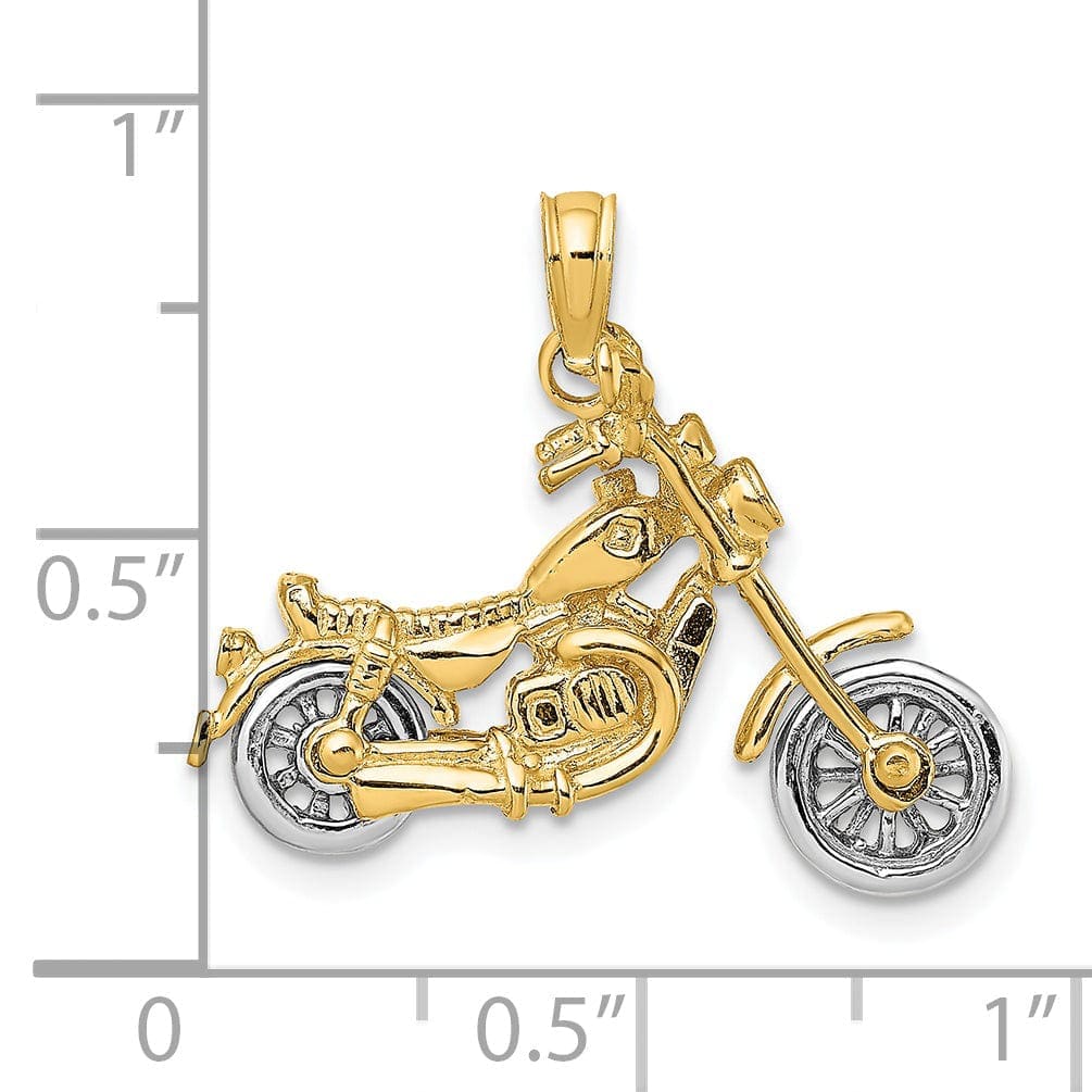 Lovely Rita's Pendants & Charms 14k Two Tone Gold Polished Finish 3-Dimensional Moveable Chopper Bike Motorcycle Charm Pendant