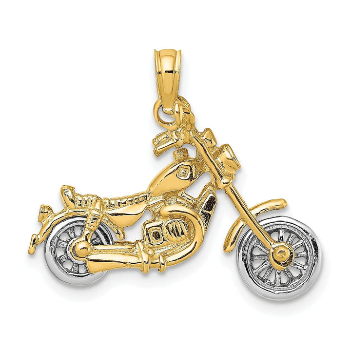 Lovely Rita's Pendants & Charms 14k Two Tone Gold Polished Finish 3-Dimensional Moveable Chopper Bike Motorcycle Charm Pendant