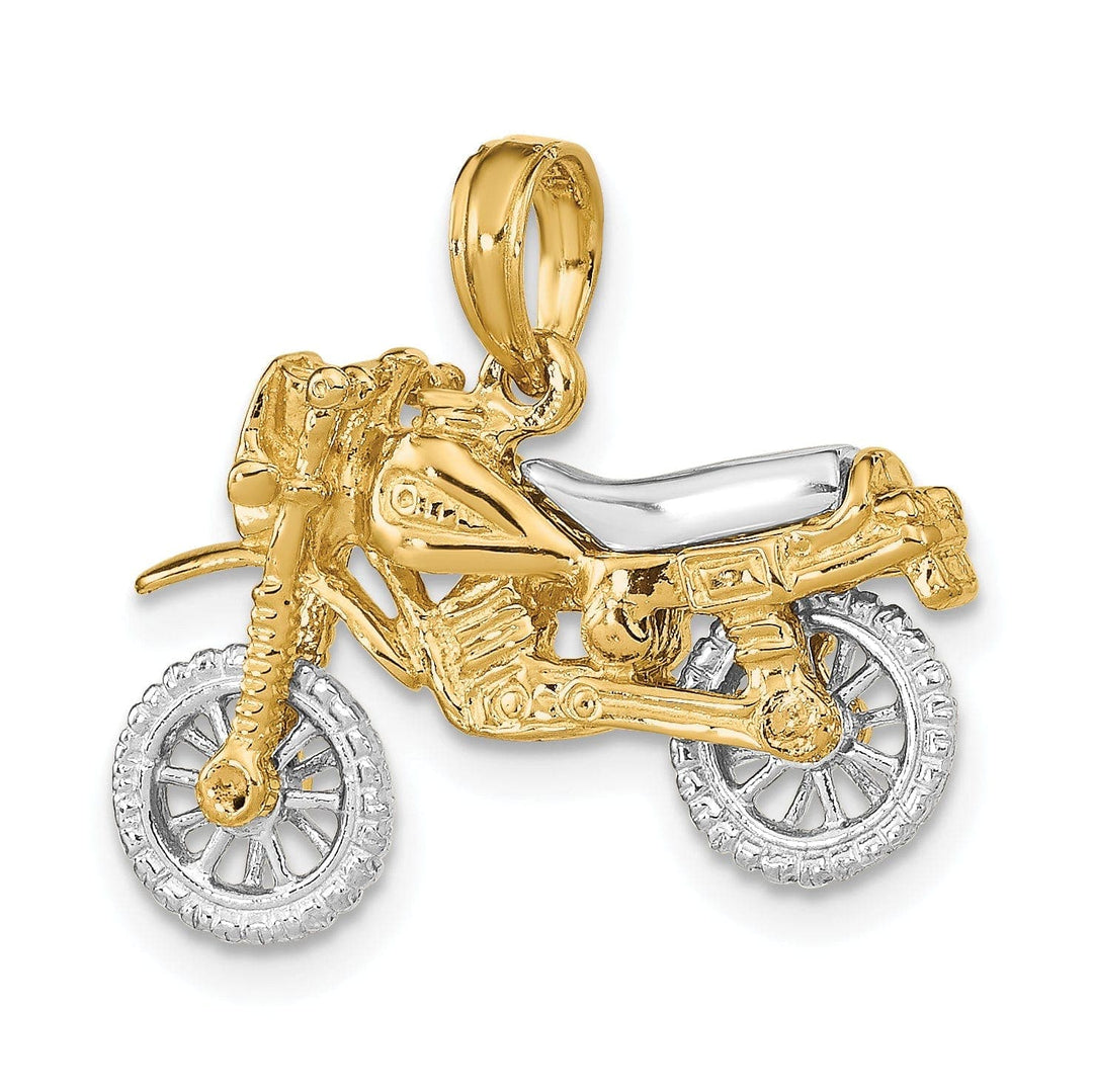 Lovely Rita's Pendants & Charms 14k Two Tone Gold Polished Finish 3-Dimensional Moveable Dirt Bike Motorcycle Charm Pendant