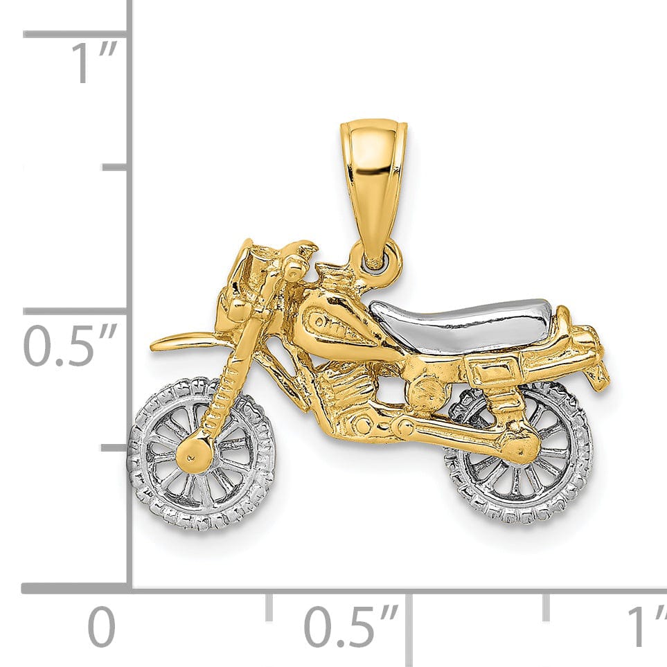 Lovely Rita's Pendants & Charms 14k Two Tone Gold Polished Finish 3-Dimensional Moveable Dirt Bike Motorcycle Charm Pendant