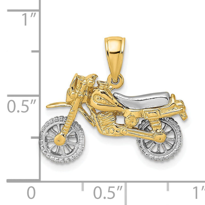 Lovely Rita's Pendants & Charms 14k Two Tone Gold Polished Finish 3-Dimensional Moveable Dirt Bike Motorcycle Charm Pendant
