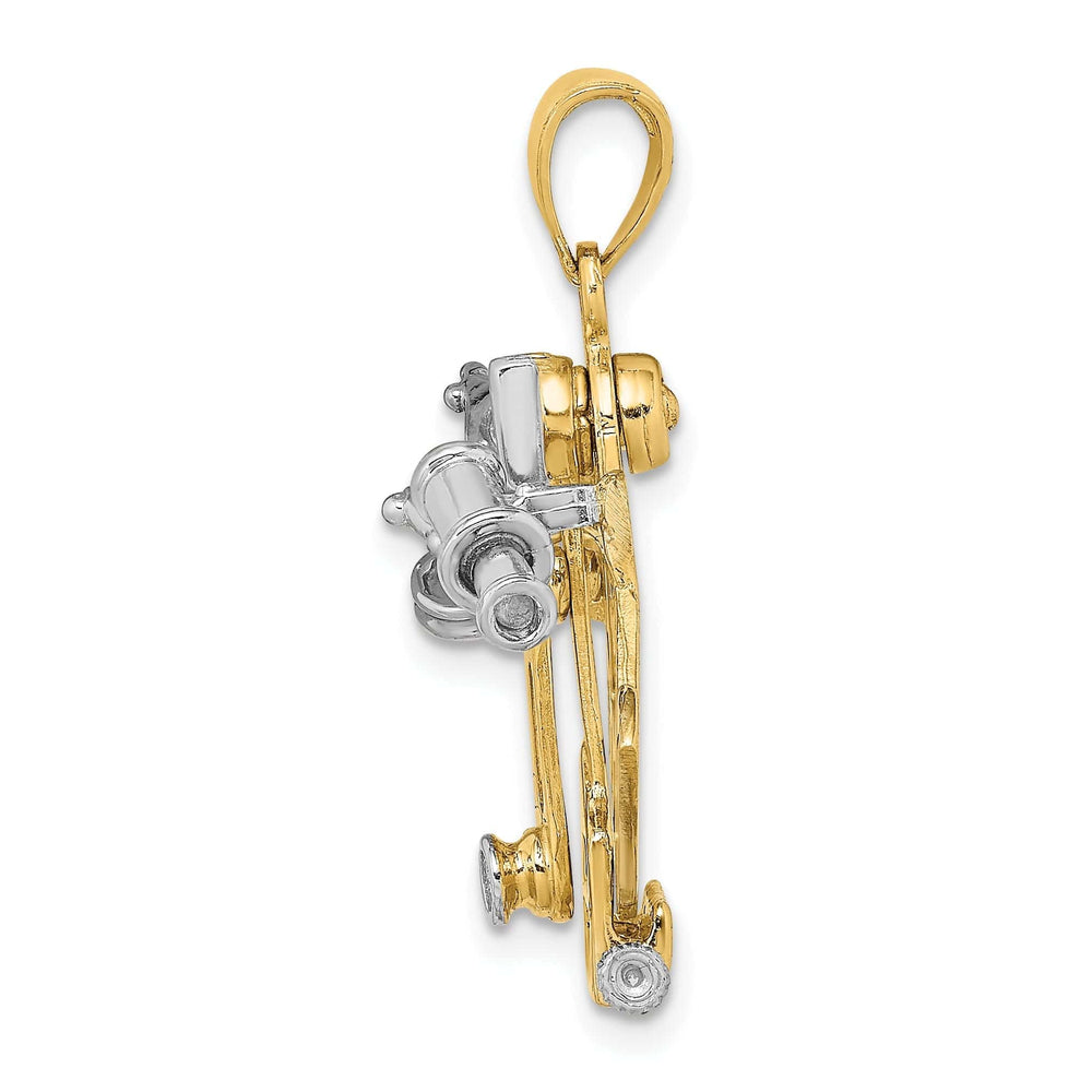 Lovely Rita's Pendants & Charms 14k Two Tone Gold Polished Finish 3-Dimensional Moveable Sextant Charm Pendant