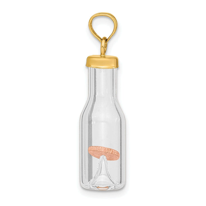 Lovely Rita's Pendants & Charms 14k Two Tone Gold Polished Finish 3-Dimensional Penny in Glass Bottle Charm Pendant