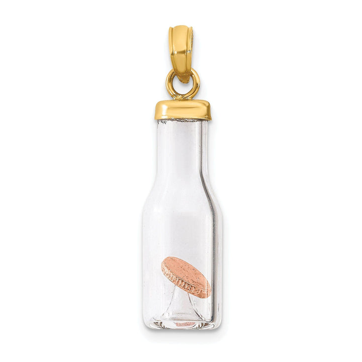 Lovely Rita's Pendants & Charms 14k Two Tone Gold Polished Finish 3-Dimensional Penny in Glass Bottle Charm Pendant