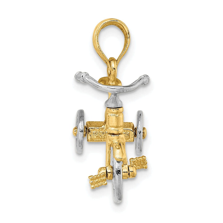 Lovely Rita's Pendants & Charms 14k Two Tone Gold Polished Finish 3-Dimensional Tricycle with Moveable Handlebars and Wheels Charm Pendant