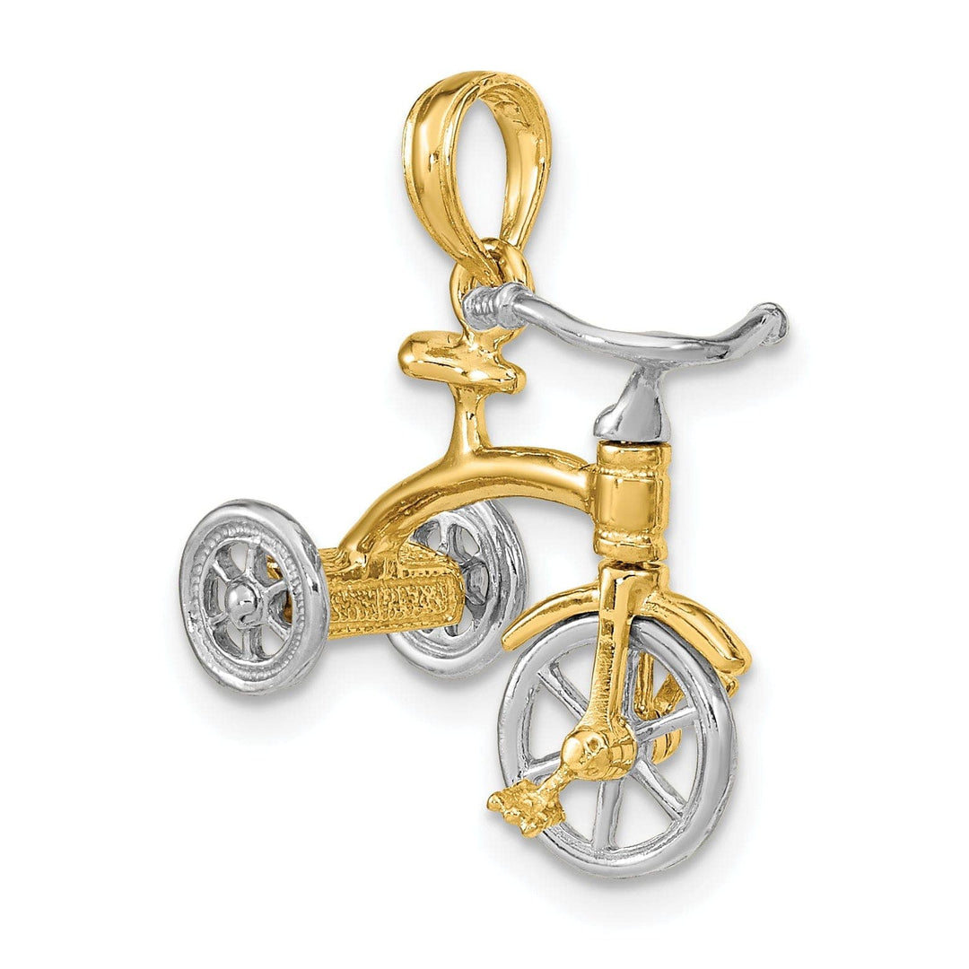 Lovely Rita's Pendants & Charms 14k Two Tone Gold Polished Finish 3-Dimensional Tricycle with Moveable Handlebars and Wheels Charm Pendant