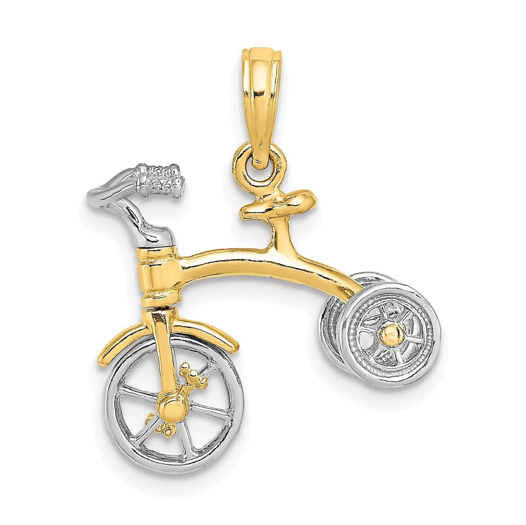 Lovely Rita's Pendants & Charms 14k Two Tone Gold Polished Finish 3-Dimensional Tricycle with Moveable Handlebars and Wheels Charm Pendant