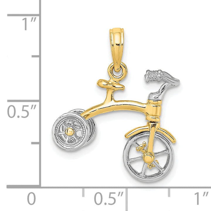 Lovely Rita's Pendants & Charms 14k Two Tone Gold Polished Finish 3-Dimensional Tricycle with Moveable Handlebars and Wheels Charm Pendant