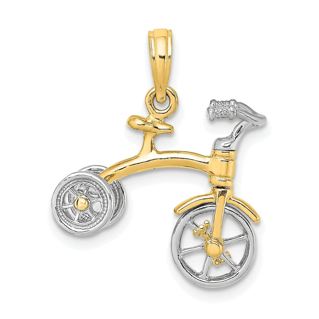 Lovely Rita's Pendants & Charms 14k Two Tone Gold Polished Finish 3-Dimensional Tricycle with Moveable Handlebars and Wheels Charm Pendant