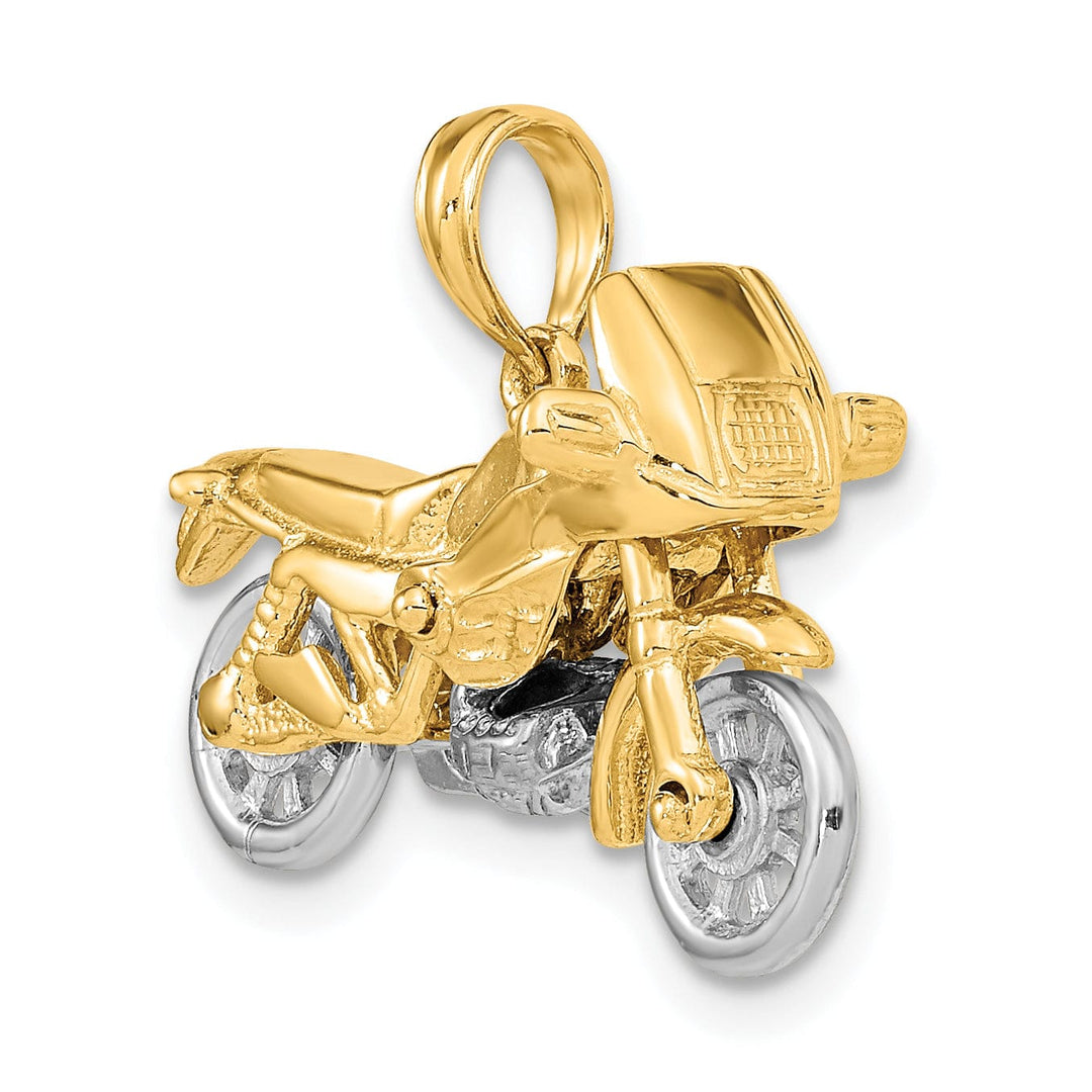 Lovely Rita's Pendants & Charms 14k Two Tone Gold Polished Finish 3-Dimentional Moveable Motorcycle Charm Pendant