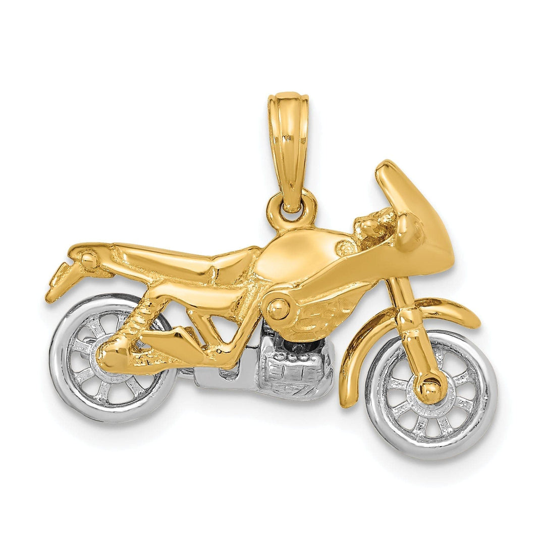 Lovely Rita's Pendants & Charms 14k Two Tone Gold Polished Finish 3-Dimentional Moveable Motorcycle Charm Pendant