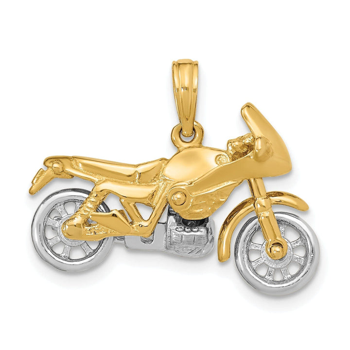 Lovely Rita's Pendants & Charms 14k Two Tone Gold Polished Finish 3-Dimentional Moveable Motorcycle Charm Pendant