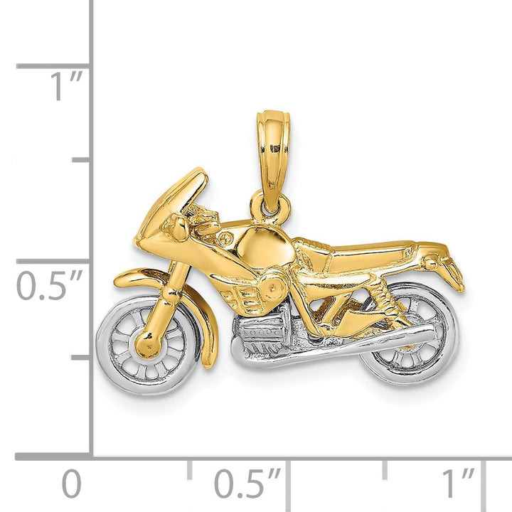 Lovely Rita's Pendants & Charms 14k Two Tone Gold Polished Finish 3-Dimentional Moveable Motorcycle Charm Pendant