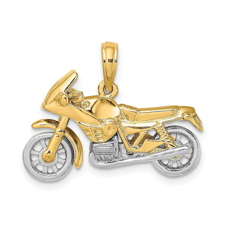 Lovely Rita's Pendants & Charms 14k Two Tone Gold Polished Finish 3-Dimentional Moveable Motorcycle Charm Pendant