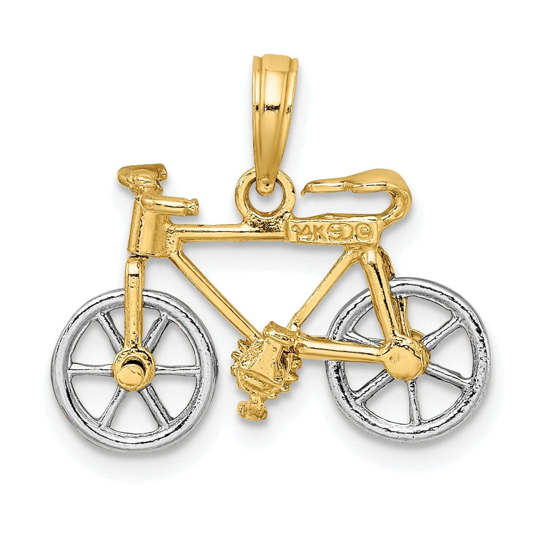 Lovely Rita's Pendants & Charms 14k Two Tone Gold Polished Finish Bicycle with Moveable Tires Charm Pendant