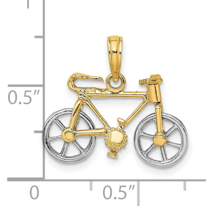 Lovely Rita's Pendants & Charms 14k Two Tone Gold Polished Finish Bicycle with Moveable Tires Charm Pendant