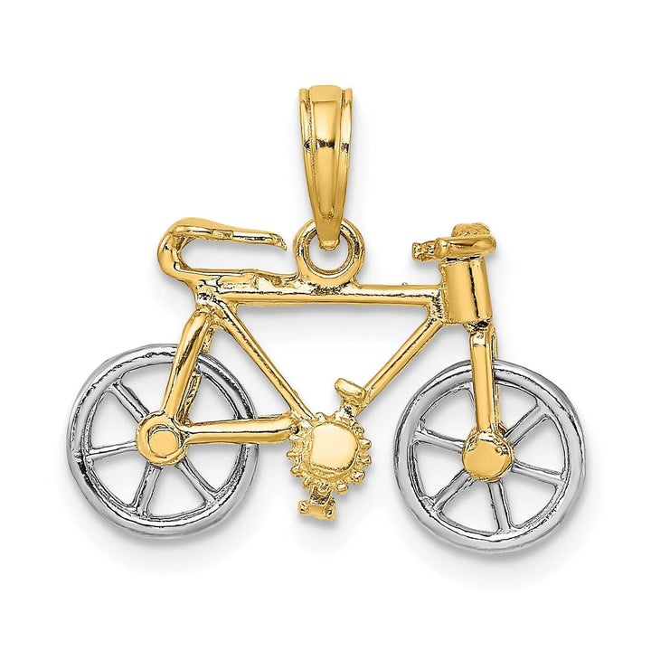 Lovely Rita's Pendants & Charms 14k Two Tone Gold Polished Finish Bicycle with Moveable Tires Charm Pendant
