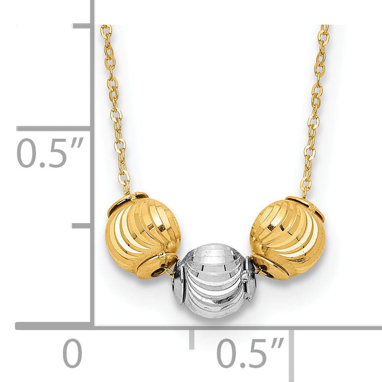 Lovely Rita's Pendants & Charms 14K Two Tone Gold Polished Finish Diamond Cut Hollow 3-Beads Pendants in a 17-inch Cable Chain Necklace Set