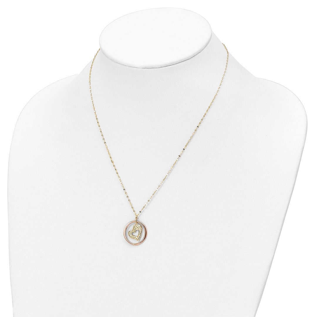 Lovely Rita's Pendants & Charms 14K Two Tone Gold Polished Finish Fancy Link Heart in Open Circle Design 18-inch Necklace and Pendant