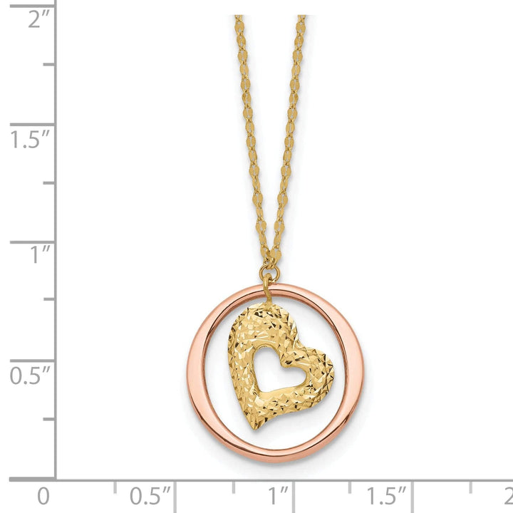Lovely Rita's Pendants & Charms 14K Two Tone Gold Polished Finish Fancy Link Heart in Open Circle Design 18-inch Necklace and Pendant