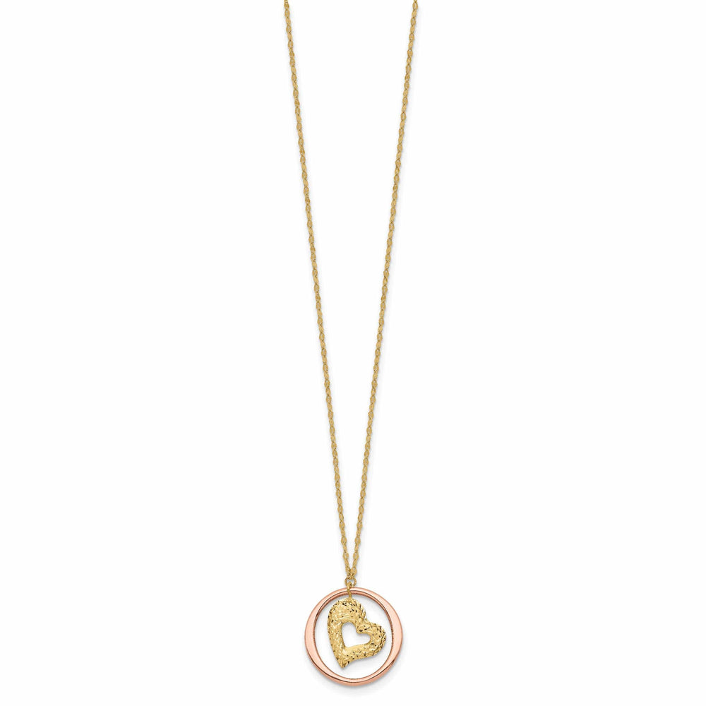 Lovely Rita's Pendants & Charms 14K Two Tone Gold Polished Finish Fancy Link Heart in Open Circle Design 18-inch Necklace and Pendant