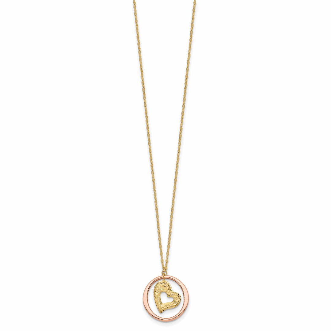 Lovely Rita's Pendants & Charms 14K Two Tone Gold Polished Finish Fancy Link Heart in Open Circle Design 18-inch Necklace and Pendant