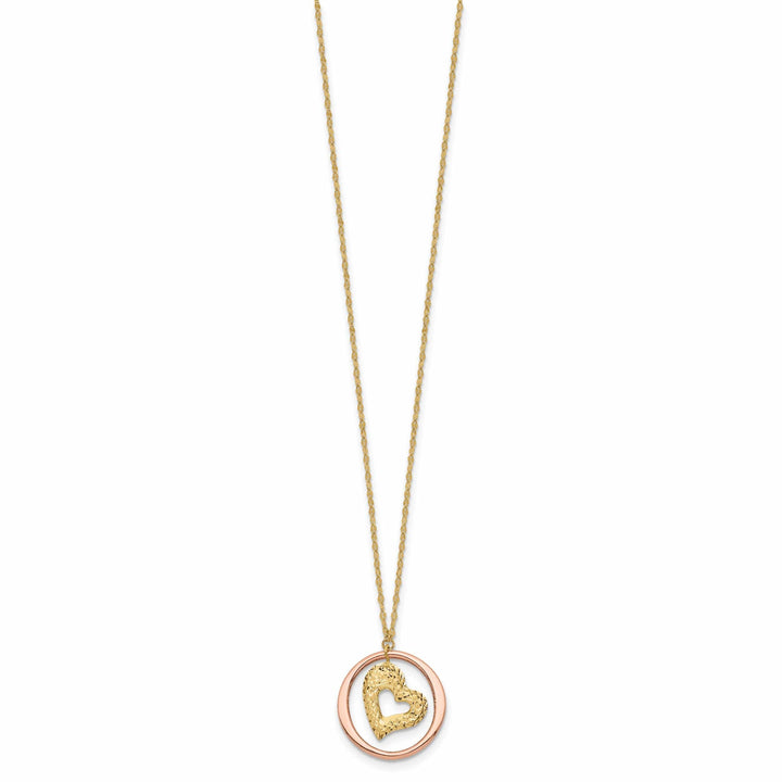 Lovely Rita's Pendants & Charms 14K Two Tone Gold Polished Finish Fancy Link Heart in Open Circle Design 18-inch Necklace and Pendant