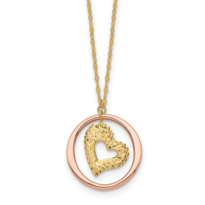Lovely Rita's Pendants & Charms 14K Two Tone Gold Polished Finish Fancy Link Heart in Open Circle Design 18-inch Necklace and Pendant