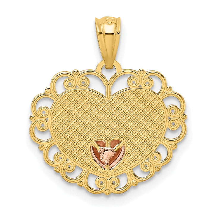 Lovely Rita's Pendants & Charms 14K Two Tone Gold Polished Finish MOM Heart in Heart Design Pendant