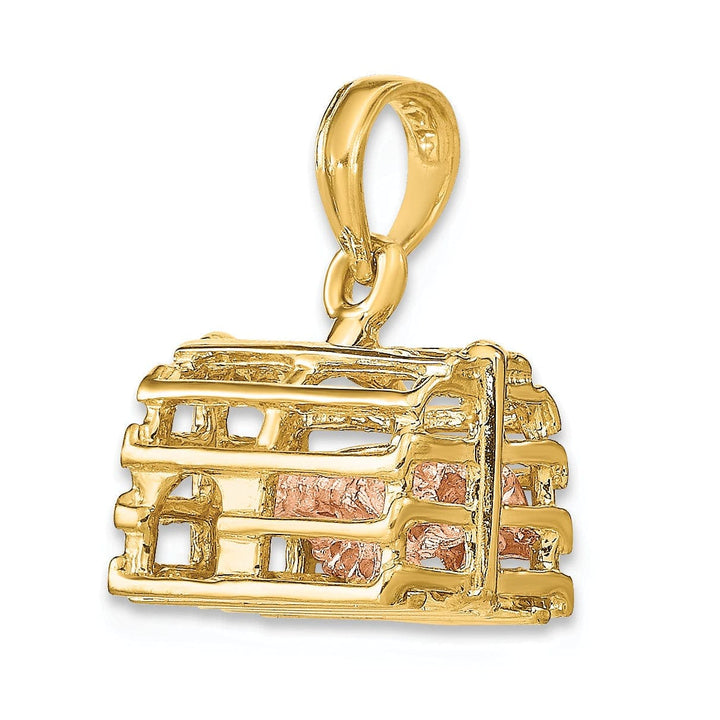 Lovely Rita's Pendants & Charms 14K Two Tone Gold Polished Finish Moveable 3-Dimensional Pink Lobster In Trap Charm Pendant